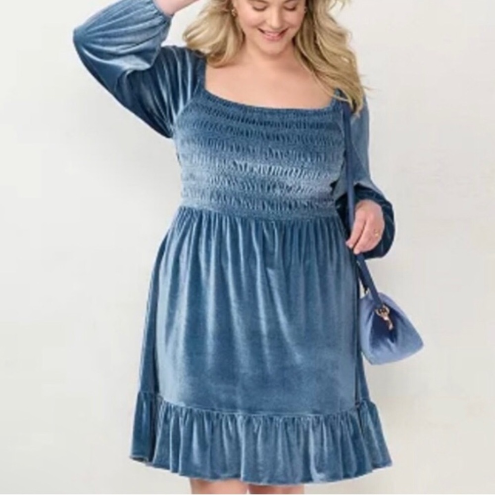 NWT Blue velvet smocked dress
